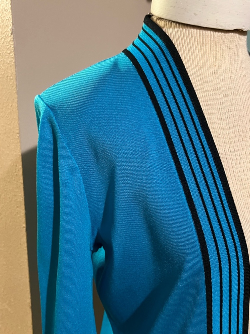 VTG Toula Blue Black Knit Open Front Cardigan Sweater jacket Size XS Academia - Picture 4 of 13